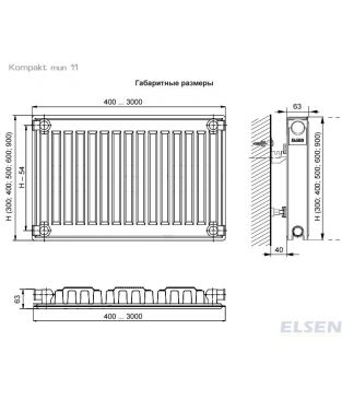 Стальной панельный радиатор Elsen Kompakt тип 11 ERK, 500×800