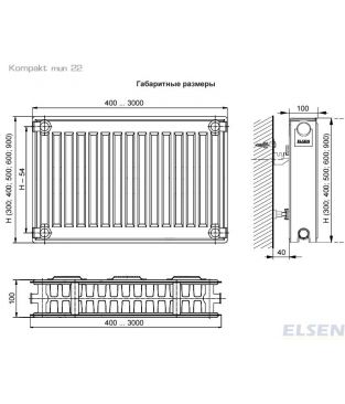 Стальной панельный радиатор Elsen Kompakt тип 22 ERK, 500×800
