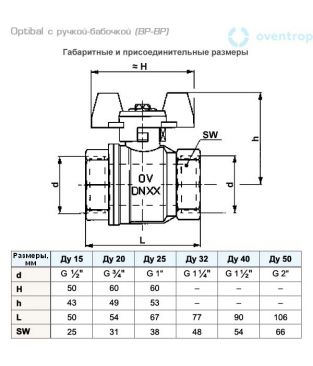 Кран шаровой Oventrop Optibal с ручкой-бабочкой, ВР-ВР