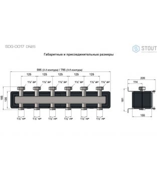 Стальной распределительный коллектор Stout SDG-0017 DN25 на 2(3) отопительных контура, универсальный (в теплоизоляции)
