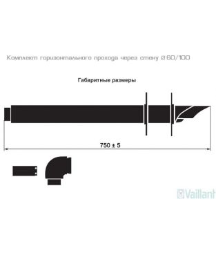 Базовый комплект для горизонтального прохода через стену 60/100, телескопический (450-650 мм) для коаксиального дымохода Vaillant
