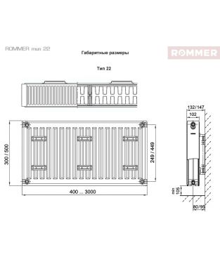 Стальной панельный радиатор Rommer Compact тип 22 с боковым подключением