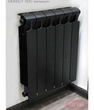 Биметаллический радиатор Rifar Monolit 500 6 секций Антрацит RAL 9005 (черный)