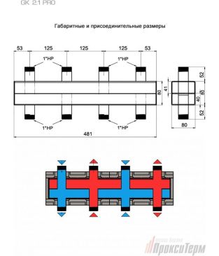 Распределительный коллектор Прокситерм GK 2.1 PRO, 3 контура (2+1), в теплоизоляции