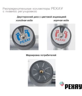 Коллектор распределительный РЕХАУ с плавной регулировкой 3/4", 2 отвода 3/4" EK