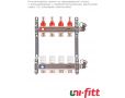 Коллекторная группа Uni-fitt 1" с расходомерами и термостатическими вентилями, с концевыми вентилями, 4 контура, 3/4" EK (нерж. сталь)