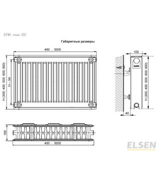Стальной панельный радиатор Elsen Kompakt тип 22 с боковым подключением