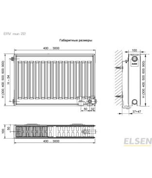 Стальной панельный радиатор Elsen Ventil тип 22 с нижним подключением