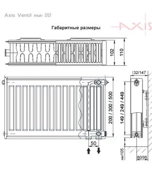 Стальной панельный радиатор Axis Ventil тип 22, 200×1800