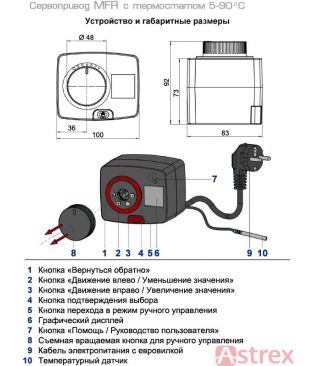 Сервоприводы Astrex MFR с электронным термостатом  для насосных групп DN25-32
