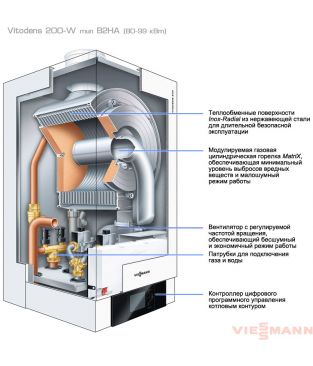 Конденсационный настенный котел Viessmann Vitodens 200-W тип B2HA с Vitotronic 100 тип HC1B, 20-80 кВт