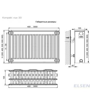 Стальной панельный радиатор Elsen Kompakt тип 33 ERK, 300×1100